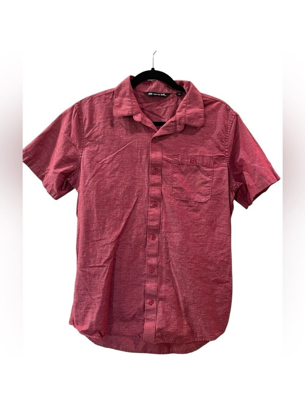 Travis Mathew Men’s Red Casual Button Up Short Sleeve Shirt Size: Medium